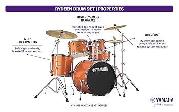 Amazon.co.jp: Yamaha Rydeen 5ピース ドラムセット 50.8 cm